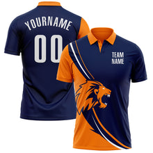 Load image into Gallery viewer, Custom Navy White-Bay Orange 3D Pattern Design Animal Lion Performance Polo Shirt