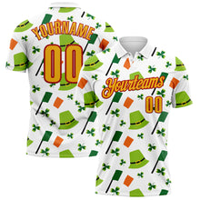 Load image into Gallery viewer, Custom White Gold-Red 3D St. Patrick's Day Shamrock Performance Polo Shirt