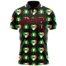 Load image into Gallery viewer, Custom Black Red 3D St. Patrick's Day Shamrock Performance Polo Shirt