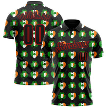 Load image into Gallery viewer, Custom Black Red 3D St. Patrick's Day Shamrock Performance Polo Shirt
