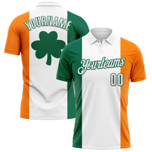 Load image into Gallery viewer, Custom White Kelly Green-Bay Orange 3D St. Patrick's Day Shamrock Performance Polo Shirt