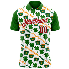 Load image into Gallery viewer, Custom White Red-Green 3D St. Patrick's Day Shamrock Performance Polo Shirt