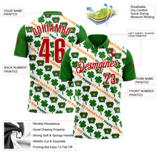 Load image into Gallery viewer, Custom White Red-Green 3D St. Patrick's Day Shamrock Performance Polo Shirt