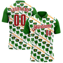 Load image into Gallery viewer, Custom White Red-Green 3D St. Patrick's Day Shamrock Performance Polo Shirt
