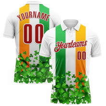 Load image into Gallery viewer, Custom White Red Green-Bay Orange 3D St. Patrick's Day Shamrock Performance Polo Shirt