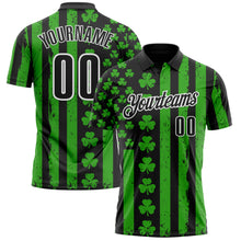 Load image into Gallery viewer, Custom Black Green-White 3D St. Patrick's Day Shamrock Performance Polo Shirt