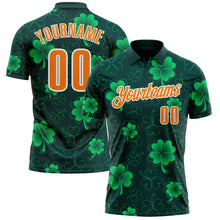 Load image into Gallery viewer, Custom Navy Bay Orange-Green 3D St. Patrick's Day Shamrock Performance Polo Shirt