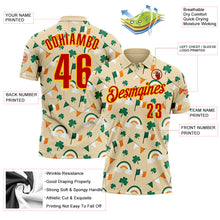 Load image into Gallery viewer, Custom Cream Red Green-Yellow 3D St. Patrick's Day Shamrock Performance Polo Shirt