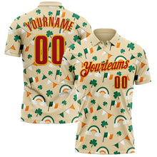 Load image into Gallery viewer, Custom Cream Red Green-Yellow 3D St. Patrick's Day Shamrock Performance Polo Shirt