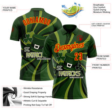 Load image into Gallery viewer, Custom Green Red-Yellow 3D St. Patrick's Day Shamrock Performance Polo Shirt
