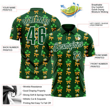 Load image into Gallery viewer, Custom Green White 3D St. Patrick's Day Shamrock Performance Polo Shirt