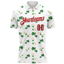 Load image into Gallery viewer, Custom White Red 3D St. Patrick's Day Shamrock Performance Polo Shirt