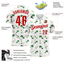 Load image into Gallery viewer, Custom White Red 3D St. Patrick's Day Shamrock Performance Polo Shirt
