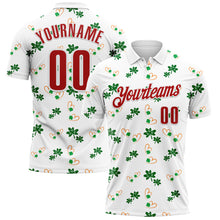 Load image into Gallery viewer, Custom White Red 3D St. Patrick's Day Shamrock Performance Polo Shirt