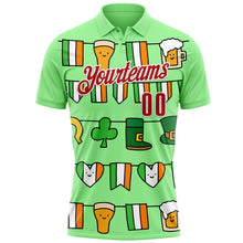Load image into Gallery viewer, Custom Pea Green Red-White 3D St. Patrick's Day Shamrock Performance Polo Shirt