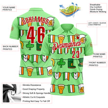 Load image into Gallery viewer, Custom Pea Green Red-White 3D St. Patrick's Day Shamrock Performance Polo Shirt