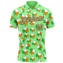 Load image into Gallery viewer, Custom Pea Green Red 3D St. Patrick's Day Shamrock Performance Polo Shirt