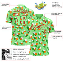 Load image into Gallery viewer, Custom Pea Green Red 3D St. Patrick's Day Shamrock Performance Polo Shirt