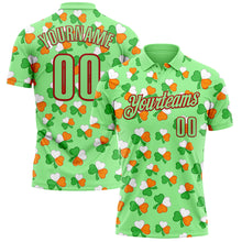 Load image into Gallery viewer, Custom Pea Green Red 3D St. Patrick's Day Shamrock Performance Polo Shirt