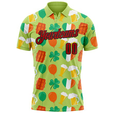 Load image into Gallery viewer, Custom Green Red-Black 3D St. Patrick's Day Shamrock Beer Performance Polo Shirt