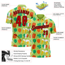 Load image into Gallery viewer, Custom Green Red-Black 3D St. Patrick's Day Shamrock Beer Performance Polo Shirt