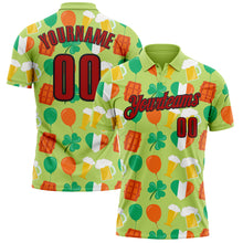 Load image into Gallery viewer, Custom Green Red-Black 3D St. Patrick's Day Shamrock Beer Performance Polo Shirt