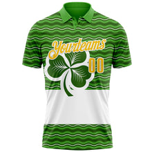 Load image into Gallery viewer, Custom Green Yellow-White 3D St. Patrick's Day Shamrock Performance Polo Shirt
