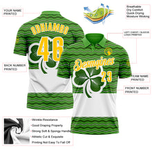 Load image into Gallery viewer, Custom Green Yellow-White 3D St. Patrick's Day Shamrock Performance Polo Shirt