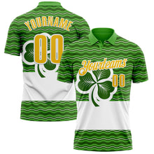 Load image into Gallery viewer, Custom Green Yellow-White 3D St. Patrick's Day Shamrock Performance Polo Shirt