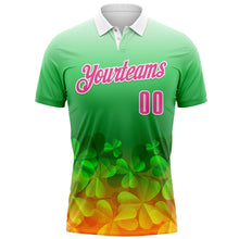 Load image into Gallery viewer, Custom Green Pink-White 3D St. Patrick's Day Shamrock Performance Polo Shirt