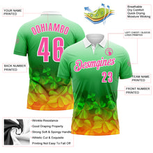 Load image into Gallery viewer, Custom Green Pink-White 3D St. Patrick's Day Shamrock Performance Polo Shirt