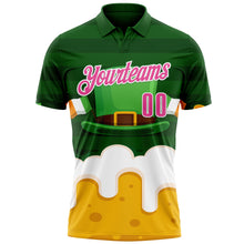 Load image into Gallery viewer, Custom Green Pink-White 3D St. Patrick's Day Shamrock Beer Performance Polo Shirt