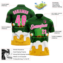 Load image into Gallery viewer, Custom Green Pink-White 3D St. Patrick's Day Shamrock Beer Performance Polo Shirt