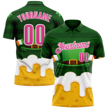 Load image into Gallery viewer, Custom Green Pink-White 3D St. Patrick's Day Shamrock Beer Performance Polo Shirt