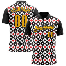 Load image into Gallery viewer, Custom Black Gold-White 3D Gambling Poker Performance Polo Shirt