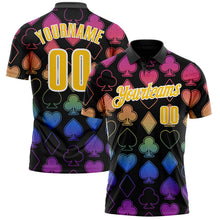Load image into Gallery viewer, Custom Black Yellow-White 3D Gambling Poker Performance Polo Shirt