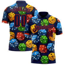Load image into Gallery viewer, Custom Navy Red 3D Gambling Dice Performance Polo Shirt