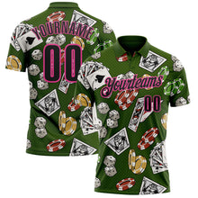 Load image into Gallery viewer, Custom Green Black-Pink 3D Gambling Poker And Dice Performance Polo Shirt