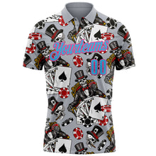 Load image into Gallery viewer, Custom Gray Sky Blue-Pink 3D Gambling Poker Performance Polo Shirt