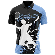 Load image into Gallery viewer, Custom Black Light Blue-White 3D Tennis Performance Polo Shirt