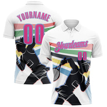 Load image into Gallery viewer, Custom White Pink-Light Blue 3D Tennis Performance Polo Shirt