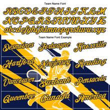 Load image into Gallery viewer, Custom White Gold-Navy 3D Tennis Performance Polo Shirt