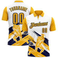 Load image into Gallery viewer, Custom White Gold-Navy 3D Tennis Performance Polo Shirt