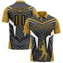 Load image into Gallery viewer, Custom Steel Gray Black-Old Gold 3D Tennis Performance Polo Shirt