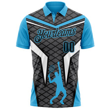 Load image into Gallery viewer, Custom Steel Gray Black-Sky Blue 3D Tennis Performance Polo Shirt