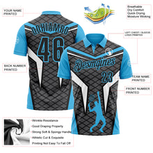 Load image into Gallery viewer, Custom Steel Gray Black-Sky Blue 3D Tennis Performance Polo Shirt