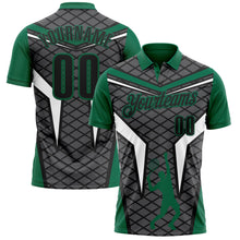Load image into Gallery viewer, Custom Steel Gray Black-Kelly Green 3D Tennis Performance Polo Shirt