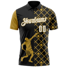 Load image into Gallery viewer, Custom Black White-Old Gold 3D Tennis Performance Polo Shirt