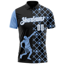 Load image into Gallery viewer, Custom Black White-Light Blue 3D Tennis Performance Polo Shirt