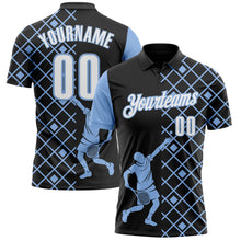 Load image into Gallery viewer, Custom Black White-Light Blue 3D Tennis Performance Polo Shirt